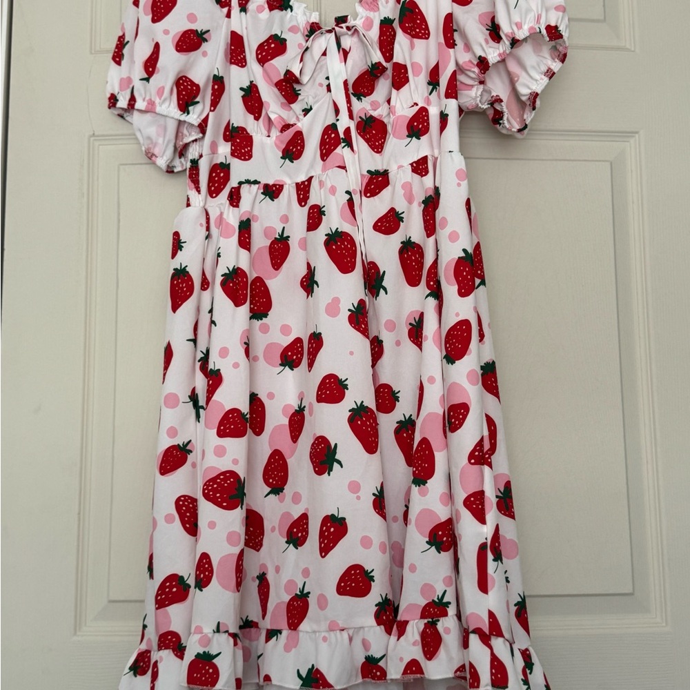 SHEIN Strawberry Print Midi Dress - Red and Pink